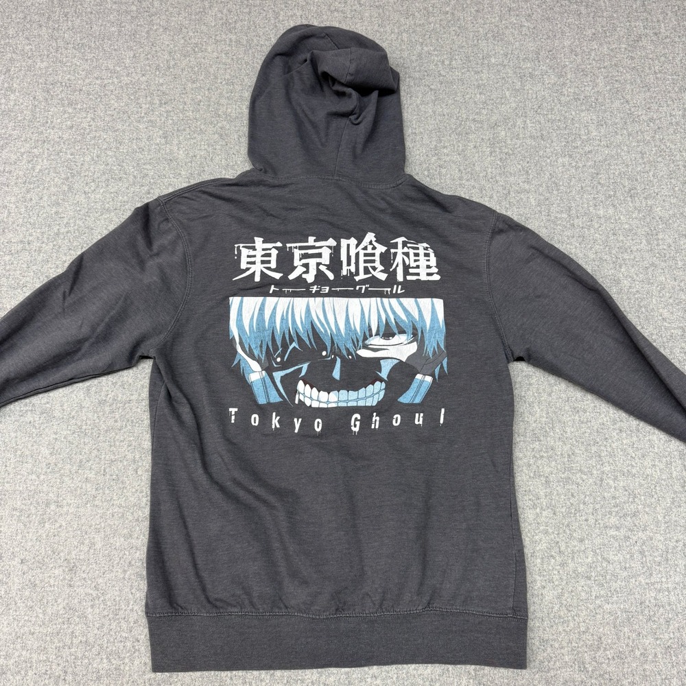 Tokyo Ghoul Anime Zip Up Hoodie Size L Gray Ken Kaneki Graphic Back Print Mens L